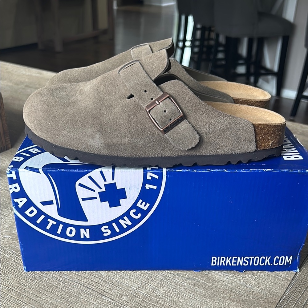 Birkenstock Tan Loafers and Slip-Ons with Suede Upper and Cork Footbed